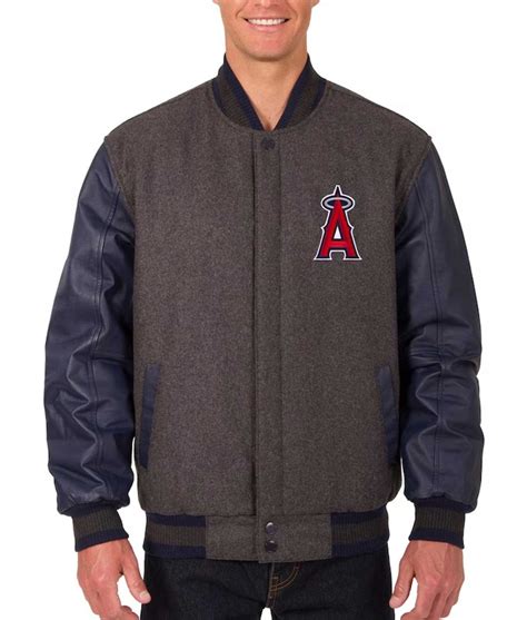 Los Angeles Angels Charcoal and Navy Varsity Jacket - Jackets Creator