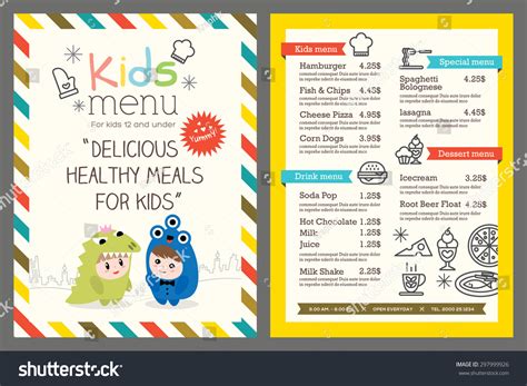 Cute Colorful Kids Meal Menu Vector Template 297999926 Shutterstock