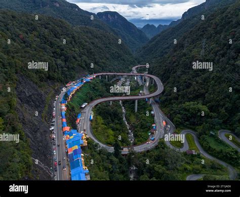 Aerial View Of Kelok 9 Bridge At Dusk A Popular Bridge In Sumatra To