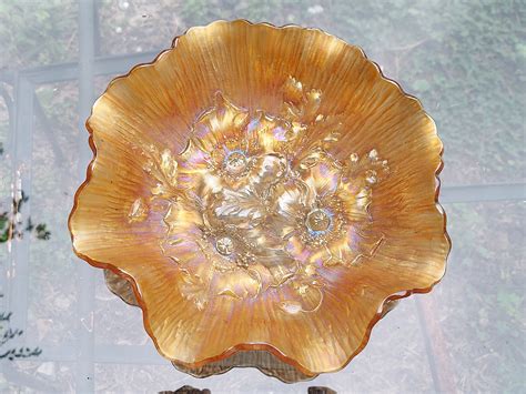 Northwood Poppy Show Carnival Glass Ruffled Bowl Etsy