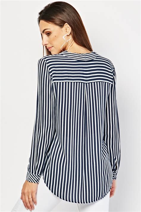 Vertical Stripe Wrap Blouse Just 3