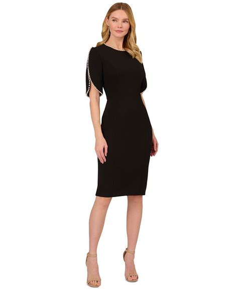 Adrianna Papell Womens Imitation Pearl Trim Crepe Sheath Dress Macys