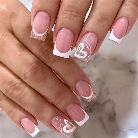 Amazon YoYoee Short Nude Nails Tips French False Nails Square Press On Nails Cute Full