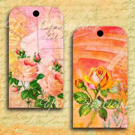 VINTAGE GIFT TAGS Digital Paper With Roses And Flowers Etsy