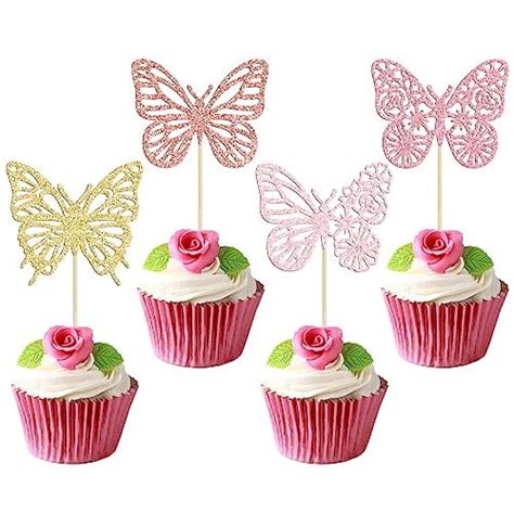 Gyufise Pack Multicolor Glitter Assembled Butterfly Cupcake Toppers