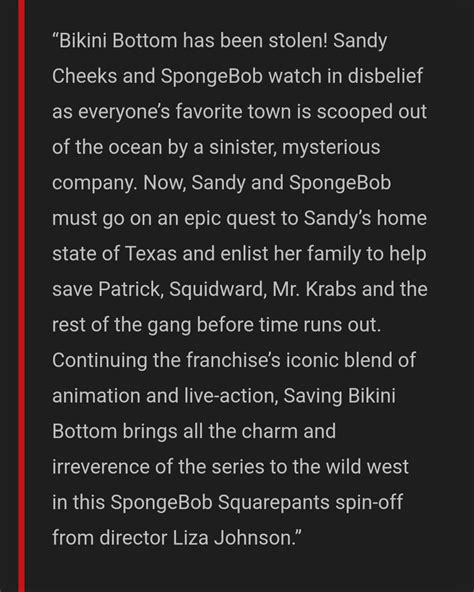 Synopsis For The New Sandy Cheeks Movie Titled Saving Bikini Bottom