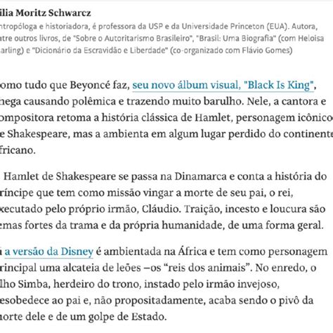 Trecho Do Texto De Schwarcz Na Folha De Spaulo Fonte Folha De Spaulo