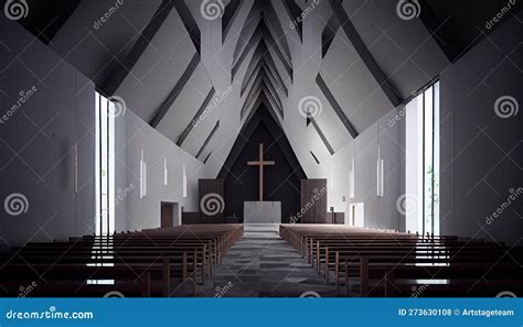 Church Interior Showing Altar, Apse, Stained Glass Windows and Large ...