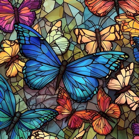 Premium Ai Image A Close Up Of A Stained Glass Window With A Lot Of Butterflies Generative Ai