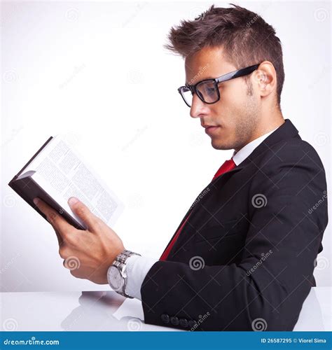 Side View Of A Business Man Reading A Book Stock Image Image Of