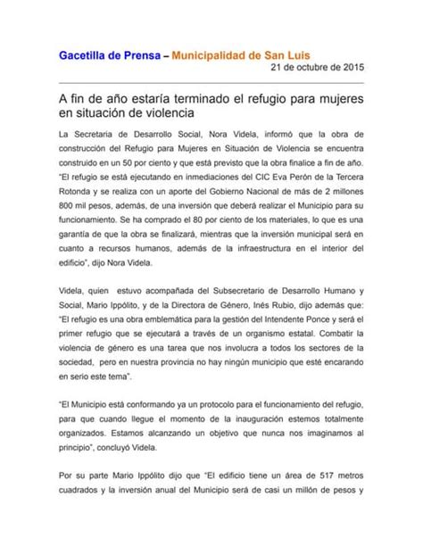 Gacetilla De Prensa 21 10 2015 Pdf