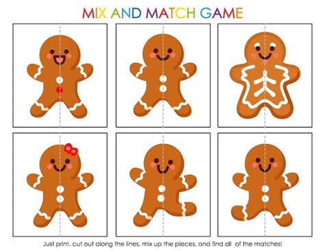 Premium Vector Christmas Mix And Match Puzzles With Cute Gingerbread