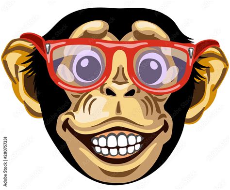 Head of cartoon chimp ape or chimpanzee monkey wearing glasses and ...