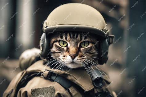 Premium Photo Cat Soldier Cat In Military Uniform War Cat In A Helmet