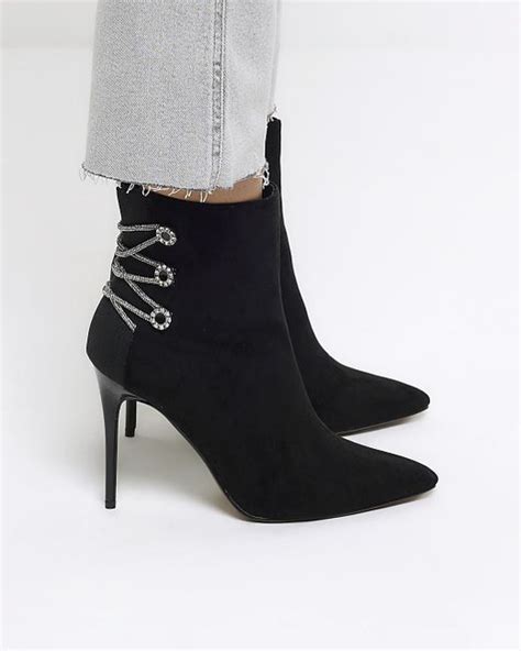 River Island Tie Up Heeled Ankle Boots In Black Lyst Uk