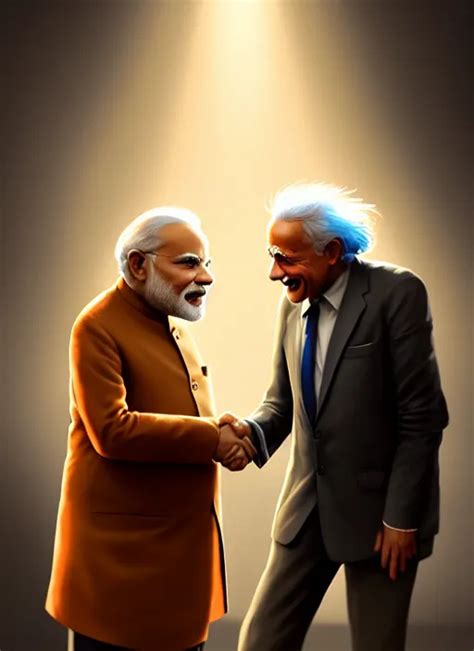 Portrait Narendra Modi Shaking Hands With Albert Stable Diffusion