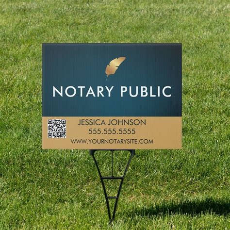 Elegant Blue And Gold Notary Public Qr Outdoor Yard Sign Zazzle