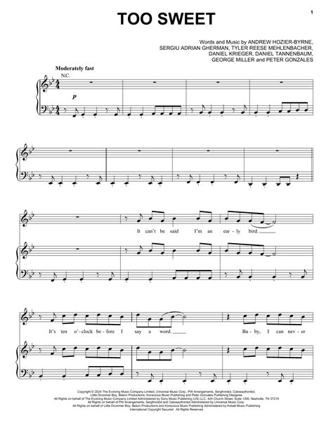 Too Sweet Sheet Music By Hozier For Piano Keyboard And Voice Noteflight