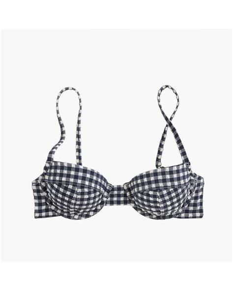 J Crew Synthetic Gingham Underwire Bikini Top In Blue Lyst