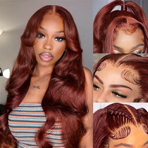 Reddish Brown Lace Front Wigs Human Hair 200 Density 13x4