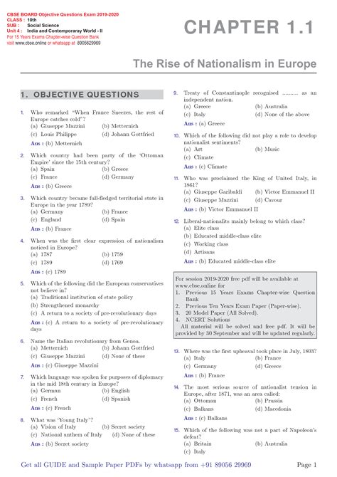 Solution Rise Of Nationalism In Europe Mcqs Studypool