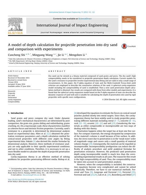 Pdf A Model Of Depth Calculation For Projectile Penetration Into Dry