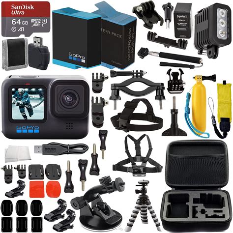 Gopro Hero10 Hero 10 Black With Premium Accessory Bundle Sandisk Ultra 64gb Microsd Memory