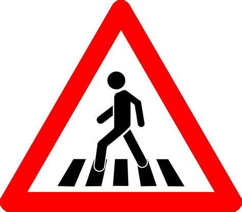 Pedestrian crossing sign. Warning sign pedestrian crossing. Red ...