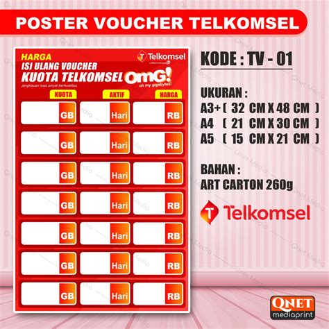 Jual Poster Konter Daftar Harga Isi Ulang Voucher Simpati Custom