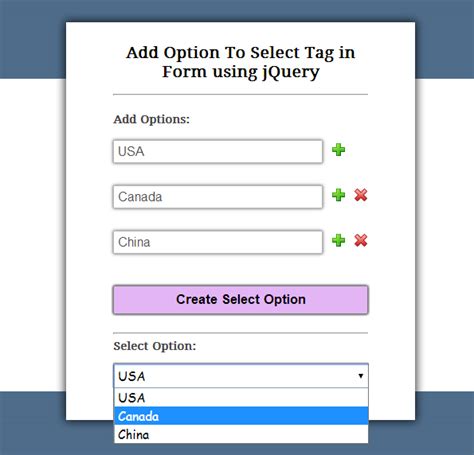 JQuery Add Option To Select Tag In Form FormGet