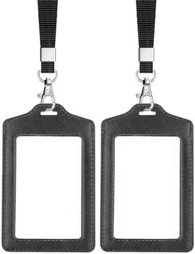 Fodlon Id Card Holder Plastic With Lanyard Neck Strap Black Id Badge