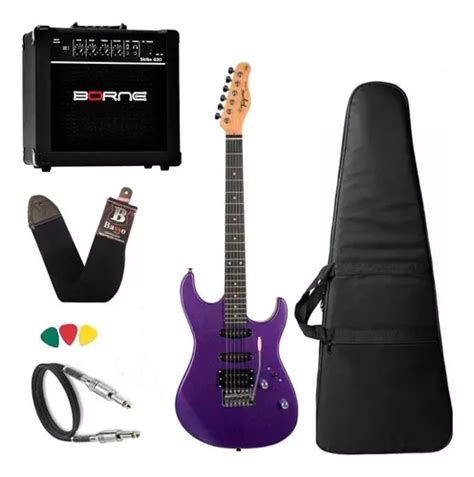 Kit De Guitarra Tagima Tg Strato Caja Amplificadora Color Morado