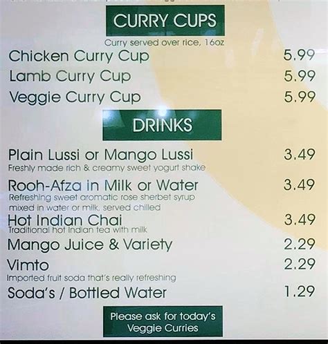 Curry In A Hurry menu – SLC menu