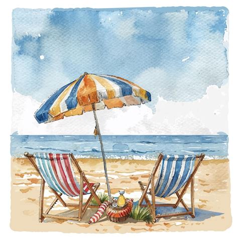 Premium Vector Summer Beach Vector Illustration In Watercolour Style