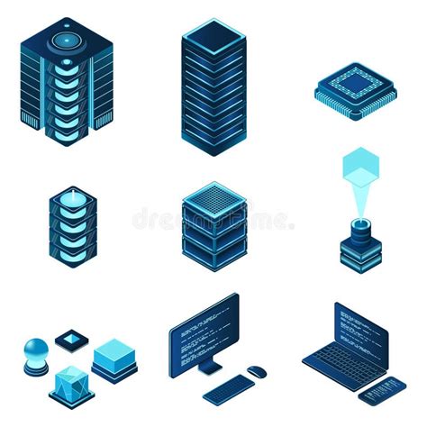 Set Of Isometric Computer Technology Isometric Set Server Equipment