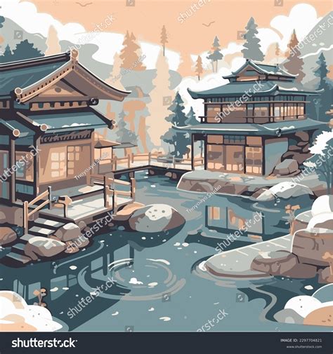 Japanese Hot Spring Onsen Vector Illustration Stock Vector Royalty Free Shutterstock
