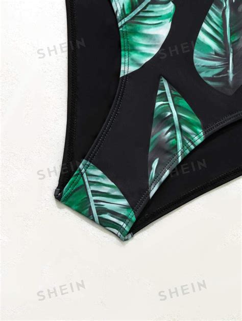 Leaf Print Push Up One Piece Swimsuit Shein Usa