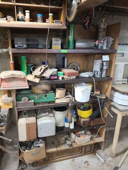 Contents Of Shelf And Upper Shelf Above Workbench In Basement Ness