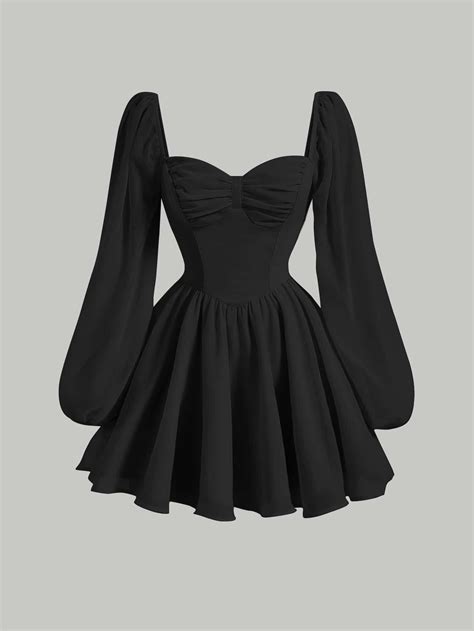 Sweetheart Neck Lantern Sleeve Ruched Bust Dress Pırıltılı Elbise Korse Elbise Şirin Elbiseler