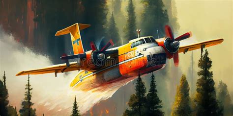 Fire Plane Dropping Water On A Forest Fire Ia Generative Stock