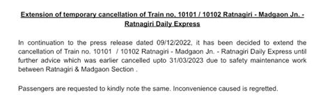 Konkan Railway On Twitter Extension Of Temporary Cancellation Of