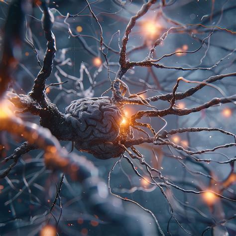 3d Rendered Photo Of Realistic Human Brain Showing Firing Neurons And