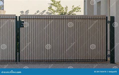 Garden Fencing with Mesh Panels and Pvc Blackout Slats Stock Photo ...