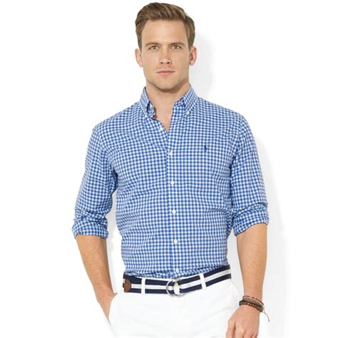 Ralph Lauren Polo Classicfit Checked Poplin Sport Shirt In Blue For Men