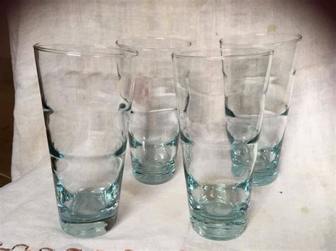 Libbey Aqua Ripple Saturn Optic Tumblers Drinking Glasses Set Of 4 Ex Cond Mcm Midcenturymodern