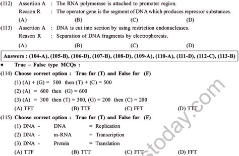 Neet Biology Molecular Basis Of Inheritance Mcqs Set A Multiple Choice