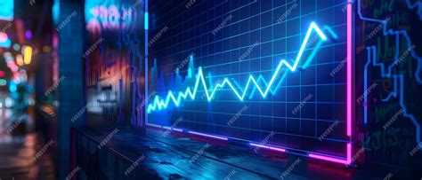 Dark Blue Neon Sign With Shortage Logo And Financial Chart Background