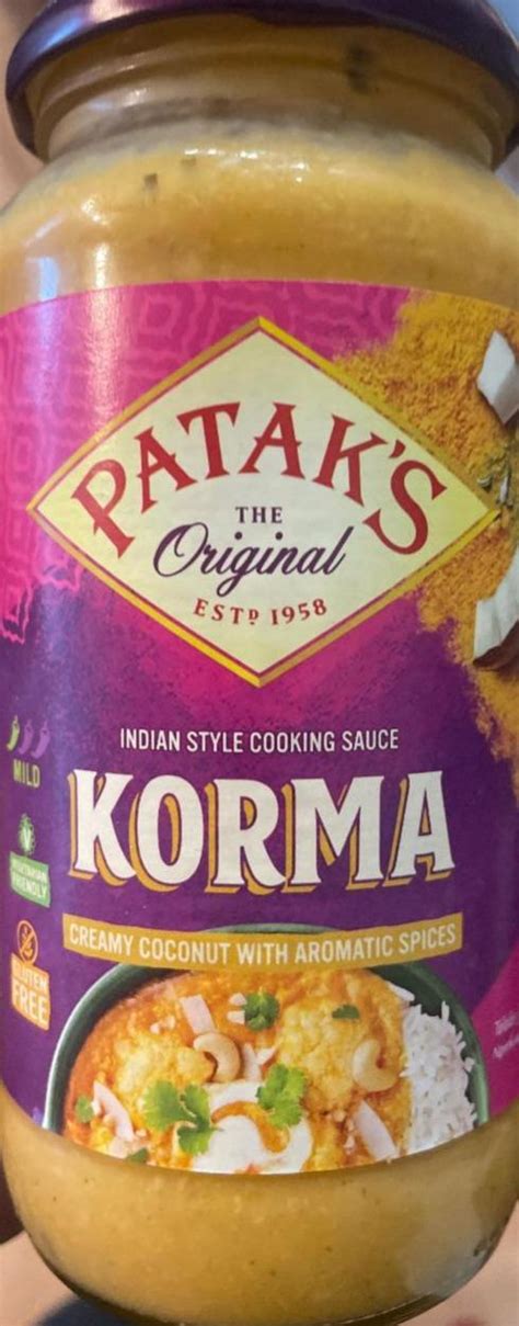 Sos w stylu indyjskim Korma Patak s kalorie kJ a nutriční hodnoty