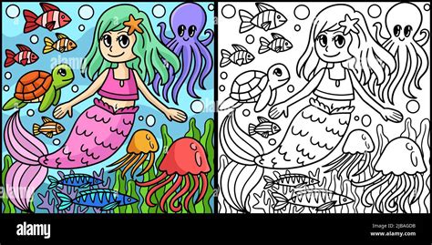 Coloring page mermaid Banque de photographies et dimages à haute