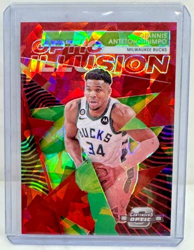 Giannis Antetokounmpo 2022 23 Contenders Optic Illusion Red Ice Prizm